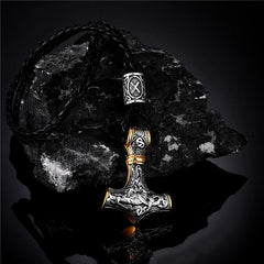 Norse Vikings Thor's Hammer Mjolnir Scandinavian Rune Amulet Necklace Stainless Steel Chain Vegvisir Anchor Pendant Male Jewelry - Buddha bead​