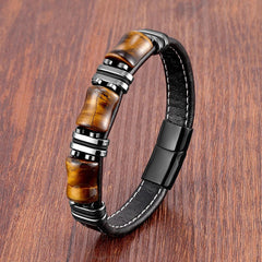 Natural Stone,Tiger Eye Bracelet,Black Leather Rope Chain,Men Bracelet,Stainless Steel Bracelet,Women Fashion Jewelry,Wholesale - Buddha bead​