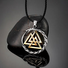Punk Vikings Dragon Stainless Steel Necklace Mens Nordic Runes Pendant Triangle Vegvisir Amulet Scandinavian Ouroboros Jewelry - Buddha bead​