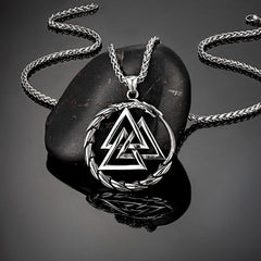 Punk Vikings Dragon Stainless Steel Necklace Mens Nordic Runes Pendant Triangle Vegvisir Amulet Scandinavian Ouroboros Jewelry - Buddha bead​