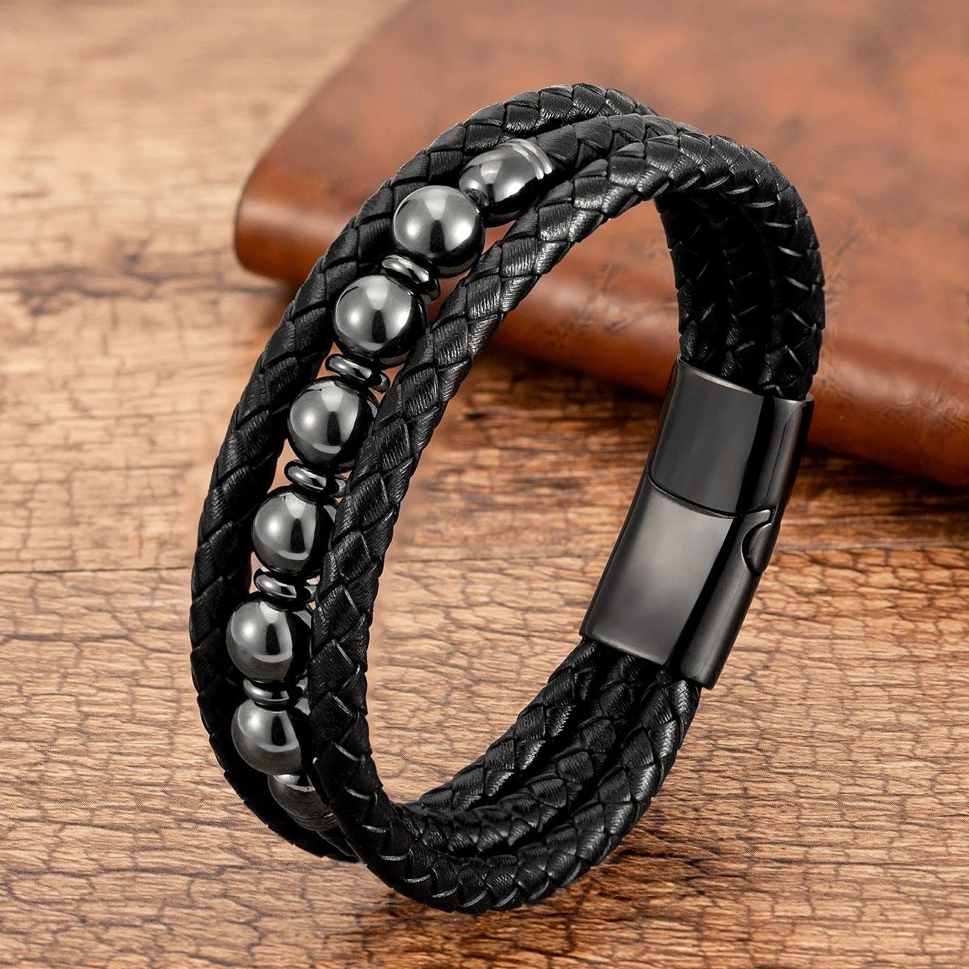 2025 Trendy Multilayer Leather Bracelets Men Jewelry 9 Style Round Stone 8mm Beaded Bracelets For Male Women Valentine Day Gifts - Buddha bead​