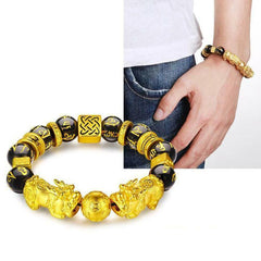 Feng Shui Black Obsidian Wealth Bracelet Good Luck Wristband Jewellery - Buddha bead​