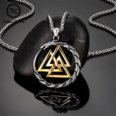 Punk Vikings Dragon Stainless Steel Necklace Mens Nordic Runes Pendant Triangle Vegvisir Amulet Scandinavian Ouroboros Jewelry - Buddha bead​