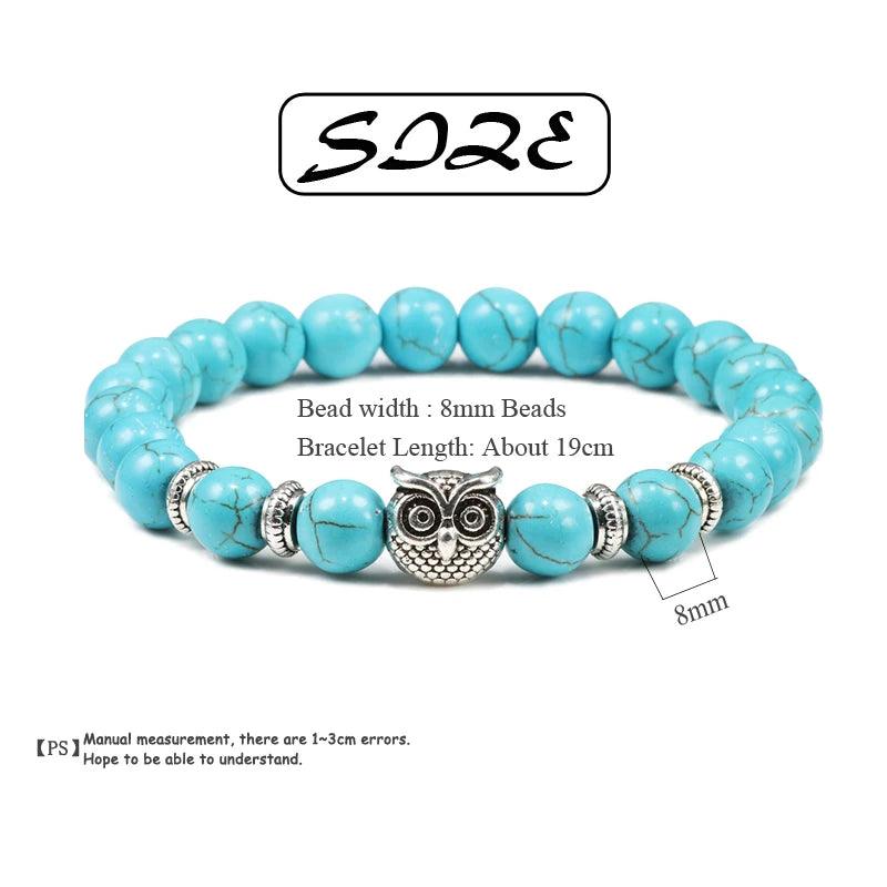 Natural Stone Beads Owl Bracelets Malachite Rock Lava Bangles Charm Strand Elastic Energy Yoga Buddha Jewelry For Women Men - Buddha bead​