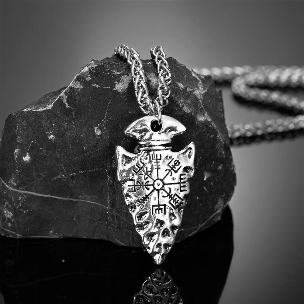 Men Viking Spear Compass Necklaces Norse Runes Amulet Helm of Awe Vegvisir Pendant Stainless Steel/Genuine Leather Chain Jewelry - Buddha bead​
