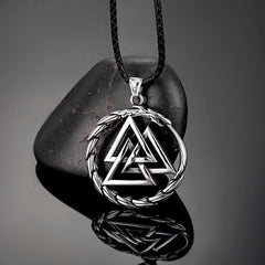 Punk Vikings Dragon Stainless Steel Necklace Mens Nordic Runes Pendant Triangle Vegvisir Amulet Scandinavian Ouroboros Jewelry - Buddha bead​