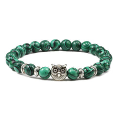 Natural Stone Beads Owl Bracelets Malachite Rock Lava Bangles Charm Strand Elastic Energy Yoga Buddha Jewelry For Women Men - Buddha bead​