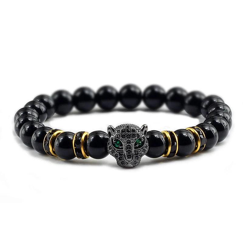 12 Style Bracelet Men Black Lava Healing Balance Beads Reiki Buddha Prayer Natural Stone Yoga Bracelet For Women Leopard Head - Buddha bead​