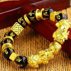 Feng Shui Black Obsidian Wealth Bracelet Good Luck Wristband Jewellery - Buddha bead​