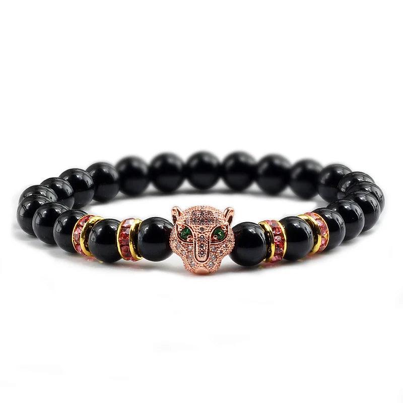 12 Style Bracelet Men Black Lava Healing Balance Beads Reiki Buddha Prayer Natural Stone Yoga Bracelet For Women Leopard Head - Buddha bead​