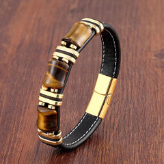 Natural Stone,Tiger Eye Bracelet,Black Leather Rope Chain,Men Bracelet,Stainless Steel Bracelet,Women Fashion Jewelry,Wholesale - Buddha bead​