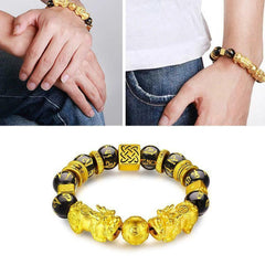 Feng Shui Black Obsidian Wealth Bracelet Good Luck Wristband Jewellery - Buddha bead​