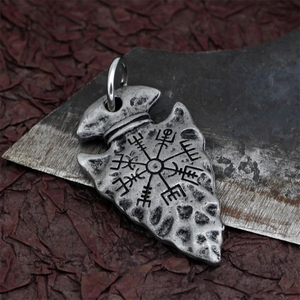 Men Viking Spear Compass Necklaces Norse Runes Amulet Helm of Awe Vegvisir Pendant Stainless Steel/Genuine Leather Chain Jewelry - Buddha bead​