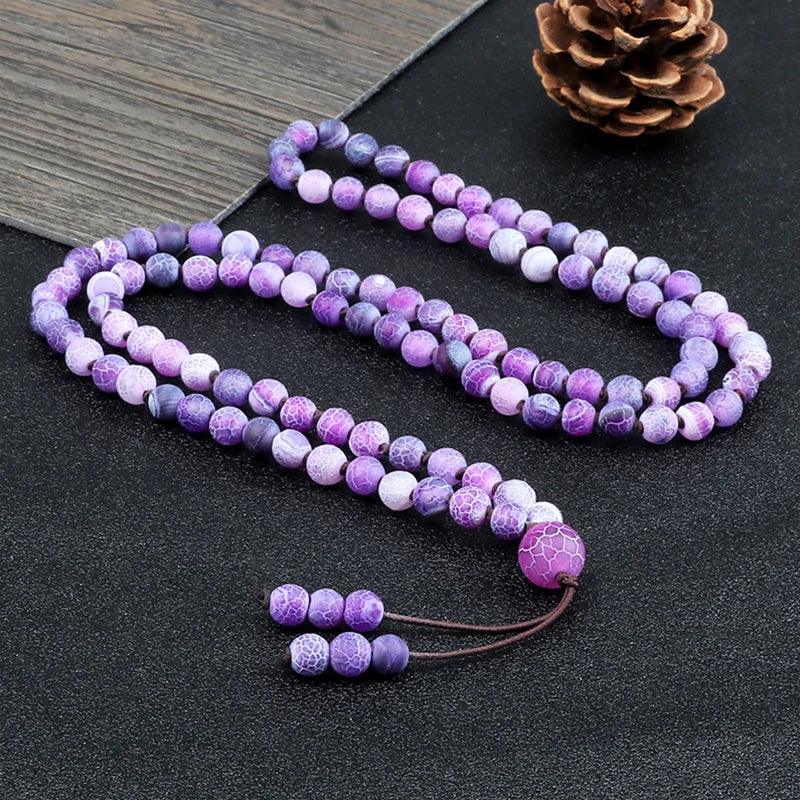 Classic Handmade Bracelet for Women Men 108 Mala Beads Natural Purple Weathered Stone Nacklace Fashion Elastic Bracelets Jewelry - Buddha bead​