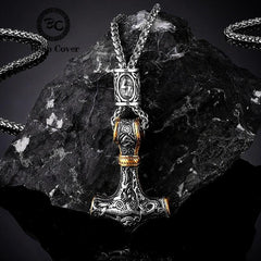 Norse Vikings Thor's Hammer Mjolnir Scandinavian Rune Amulet Necklace Stainless Steel Chain Vegvisir Anchor Pendant Male Jewelry - Buddha bead​