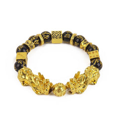 Feng Shui Black Obsidian Wealth Bracelet Good Luck Wristband Jewellery - Buddha bead​