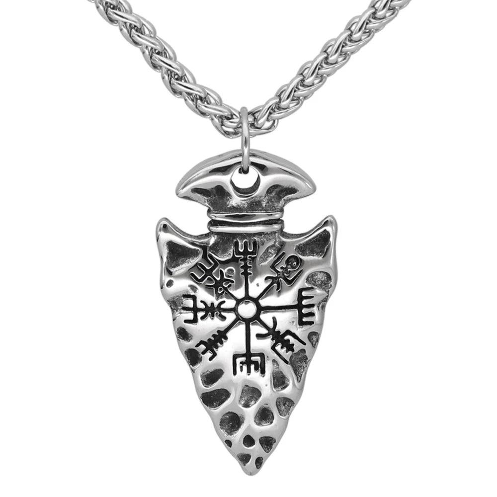Men Viking Spear Compass Necklaces Norse Runes Amulet Helm of Awe Vegvisir Pendant Stainless Steel/Genuine Leather Chain Jewelry - Buddha bead​