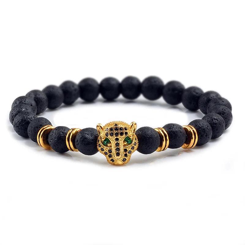 12 Style Bracelet Men Black Lava Healing Balance Beads Reiki Buddha Prayer Natural Stone Yoga Bracelet For Women Leopard Head - Buddha bead​