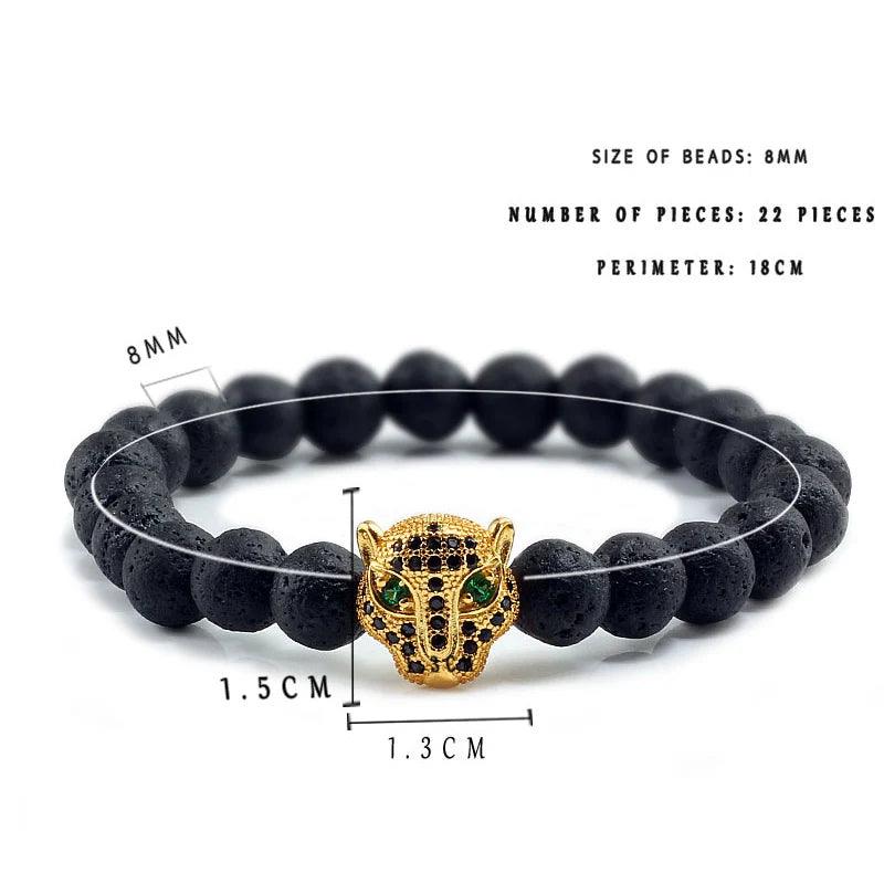 12 Style Bracelet Men Black Lava Healing Balance Beads Reiki Buddha Prayer Natural Stone Yoga Bracelet For Women Leopard Head - Buddha bead​