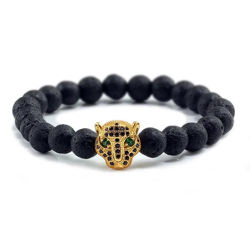 12 Style Bracelet Men Black Lava Healing Balance Beads Reiki Buddha Prayer Natural Stone Yoga Bracelet For Women Leopard Head - Buddha bead​