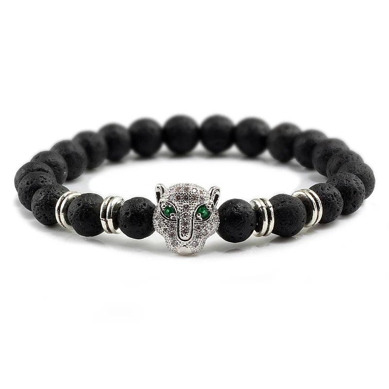 12 Style Bracelet Men Black Lava Healing Balance Beads Reiki Buddha Prayer Natural Stone Yoga Bracelet For Women Leopard Head - Buddha bead​