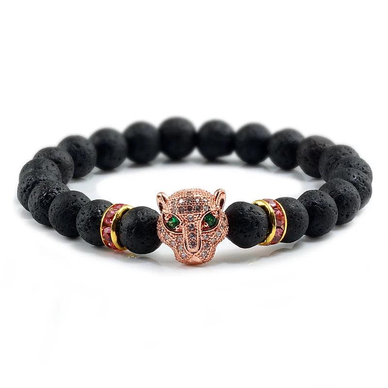 12 Style Bracelet Men Black Lava Healing Balance Beads Reiki Buddha Prayer Natural Stone Yoga Bracelet For Women Leopard Head - Buddha bead​