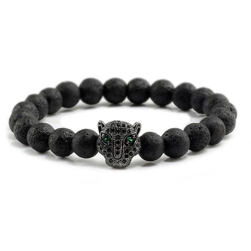 12 Style Bracelet Men Black Lava Healing Balance Beads Reiki Buddha Prayer Natural Stone Yoga Bracelet For Women Leopard Head - Buddha bead​