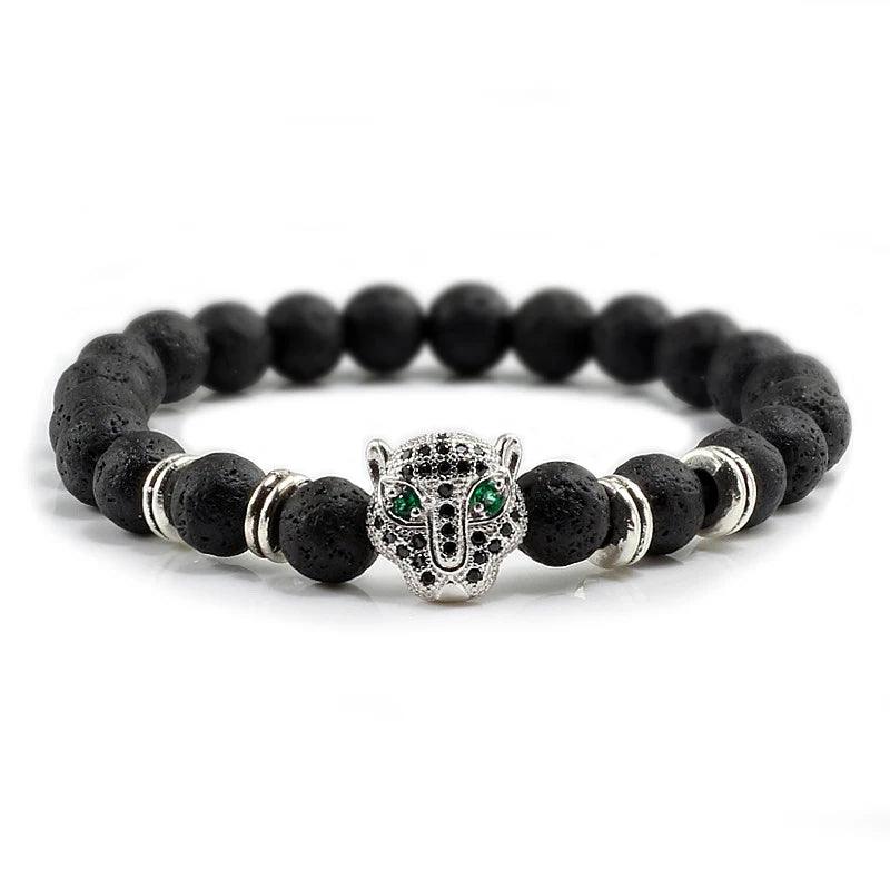 12 Style Bracelet Men Black Lava Healing Balance Beads Reiki Buddha Prayer Natural Stone Yoga Bracelet For Women Leopard Head - Buddha bead​