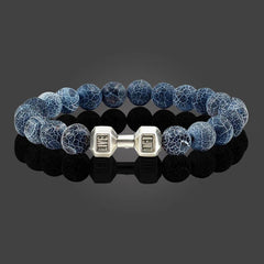 Natural Volcanic Stone Bracelet Men Matte Black Lave White Beads Charm Dumbbell Strand Bracelets Women Barbell Fitness Jewelry - Buddha bead​
