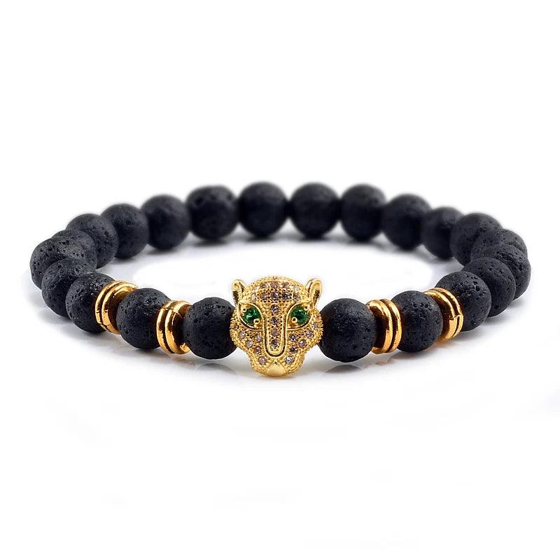 12 Style Bracelet Men Black Lava Healing Balance Beads Reiki Buddha Prayer Natural Stone Yoga Bracelet For Women Leopard Head - Buddha bead​