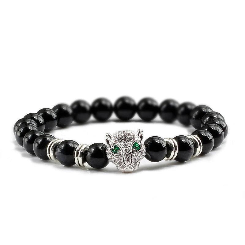 12 Style Bracelet Men Black Lava Healing Balance Beads Reiki Buddha Prayer Natural Stone Yoga Bracelet For Women Leopard Head - Buddha bead​