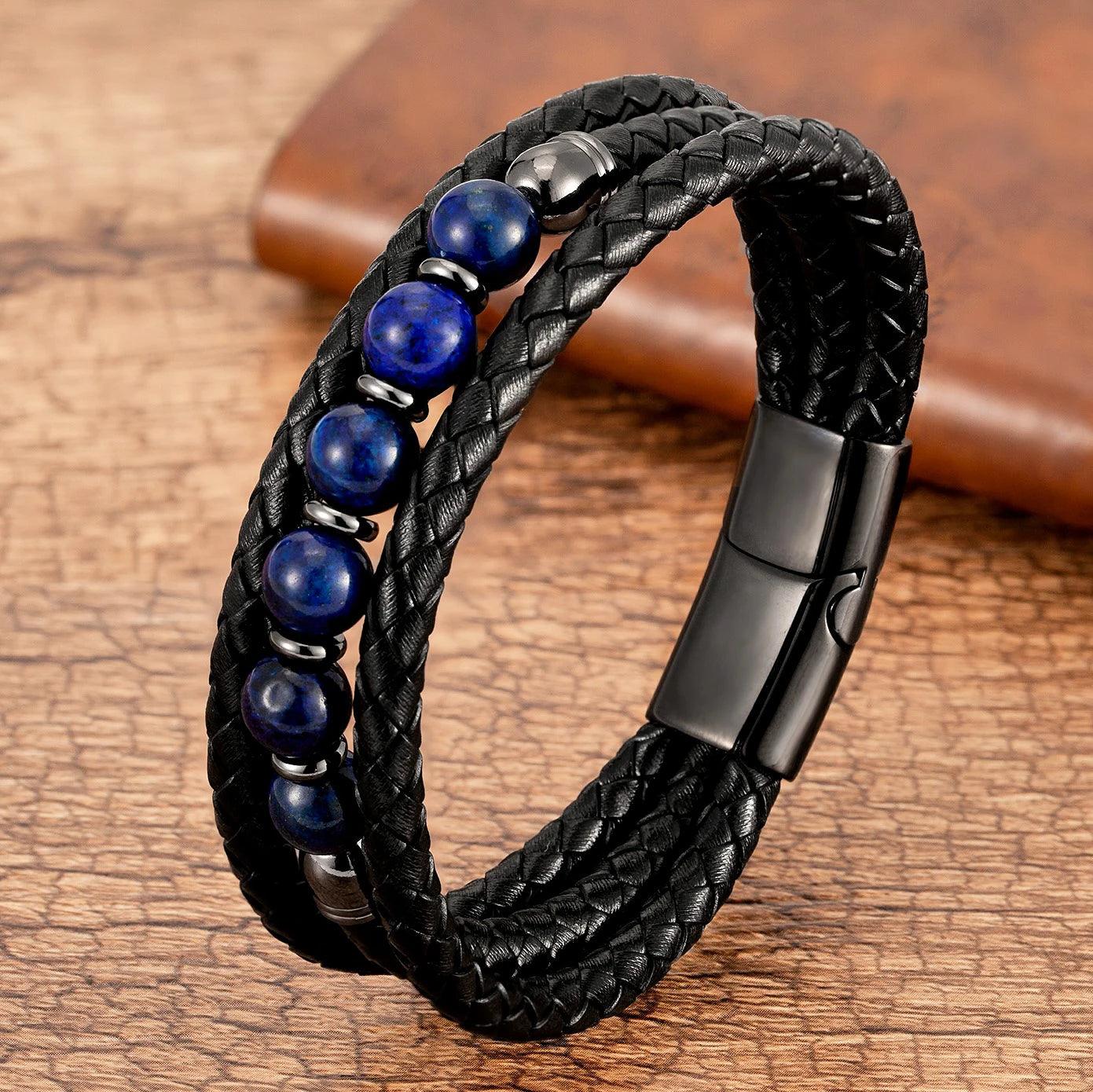 2025 Trendy Multilayer Leather Bracelets Men Jewelry 9 Style Round Stone 8mm Beaded Bracelets For Male Women Valentine Day Gifts - Buddha bead​