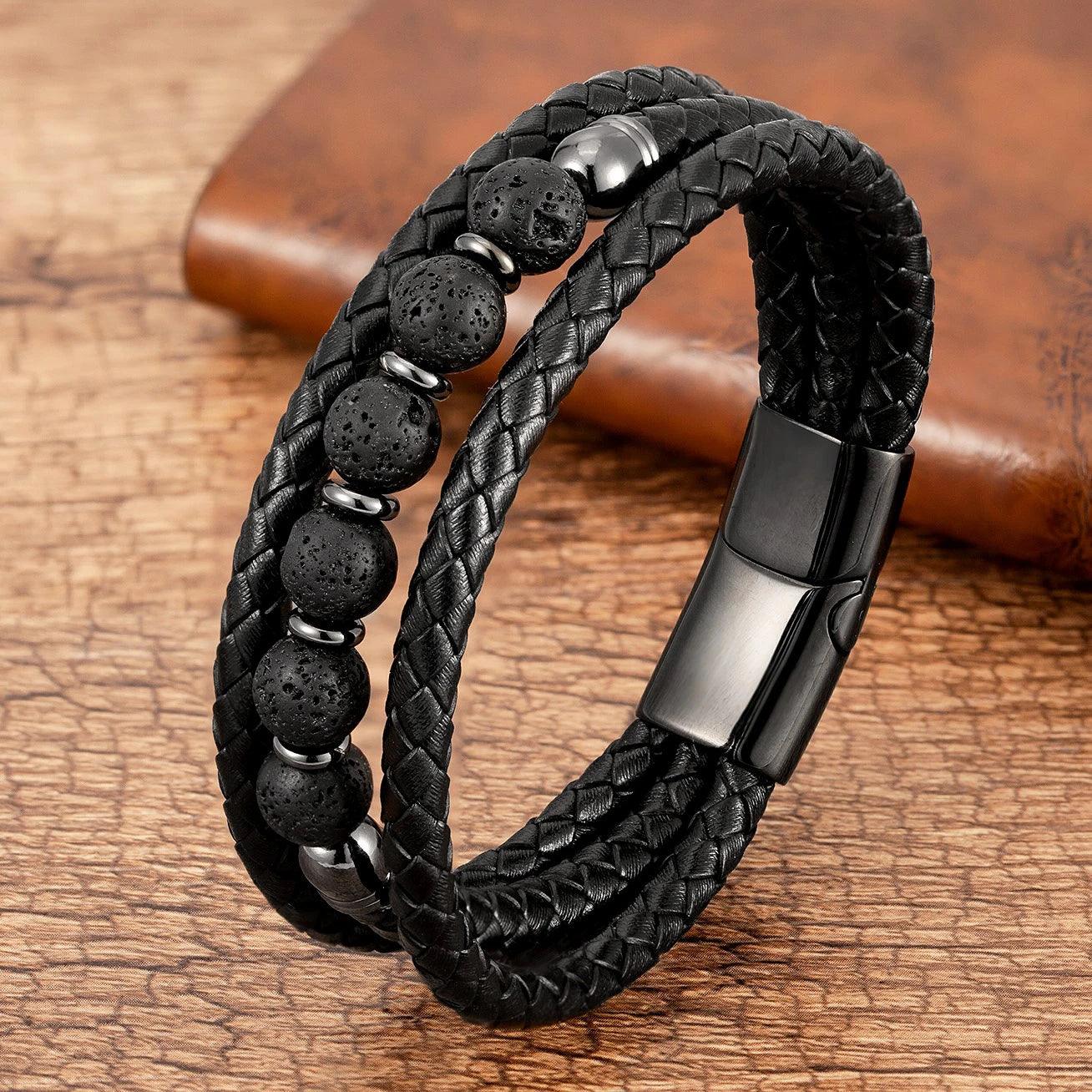 2025 Trendy Multilayer Leather Bracelets Men Jewelry 9 Style Round Stone 8mm Beaded Bracelets For Male Women Valentine Day Gifts - Buddha bead​