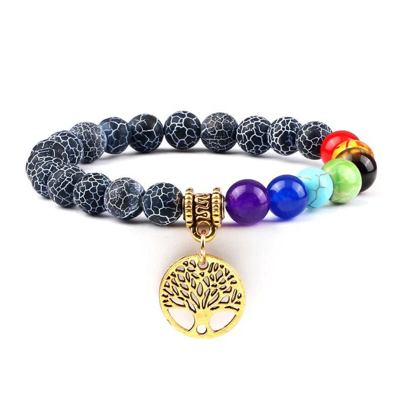 Reiki 7 Chakra Lava Stone Bracelet Men Women Natural Tiger Eye Matte Beaded Tree of Life Pendant Bracelets Yoga Energy Jewelry - Buddha bead​