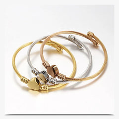 Stainless Steel Bangle For Women Heart Seal Accessories Adjustable Size - Buddha bead​