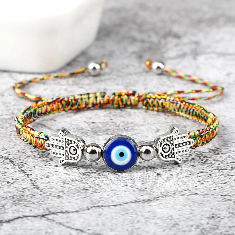 Hand of Fatima Pendant Bracelet Turkish Blue Evil Eye Lucky Red Braided Rope Handmade Adjustable Couple Jewelry For Women Men - Buddha bead​
