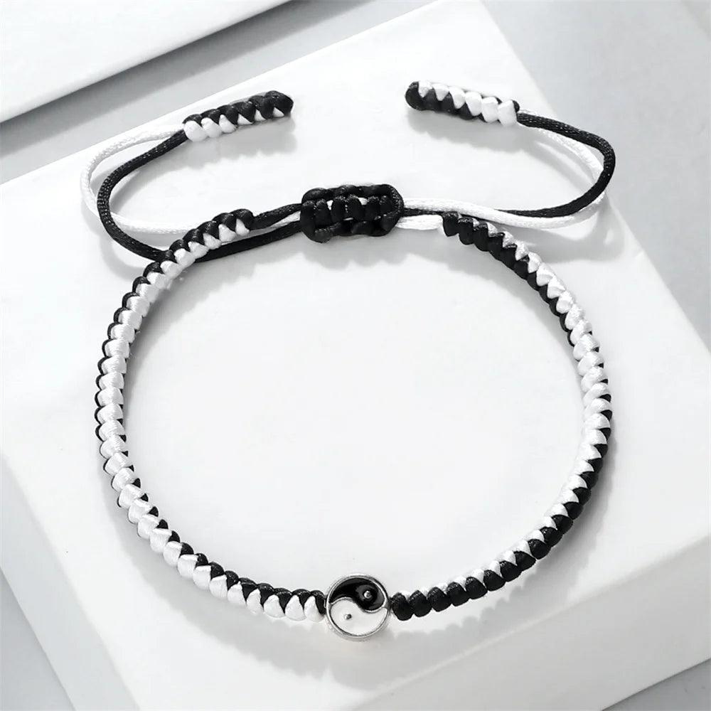Yin Yang Tai Chi Gossip Bracelet Adjustable Black White Baided Rope Bangles for Women Men Jewelry Fashion Couple Bracelets Gifts - Buddha bead​