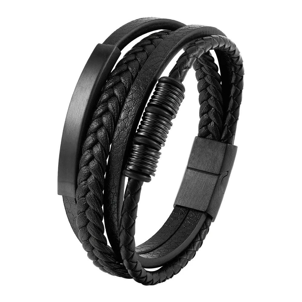 Charm Braid Rope Bracelet For Men Stainless Steel Magnetic Buckle Genuine Leather Bracelets & Bangles Male Female Jewelry - Buddha bead​