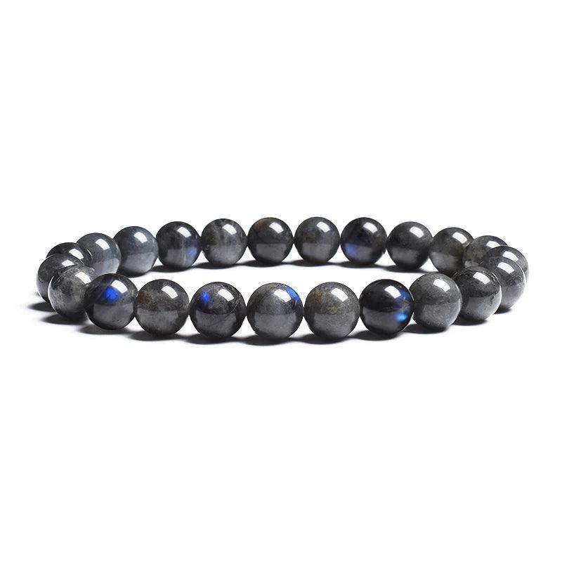 Natural Grey Labradorite Bracelets Flash Smooth Spectrolite Moonstone Round Elastic Beads Bracelet Genuine Natural Stone Jewelry - Buddha bead​