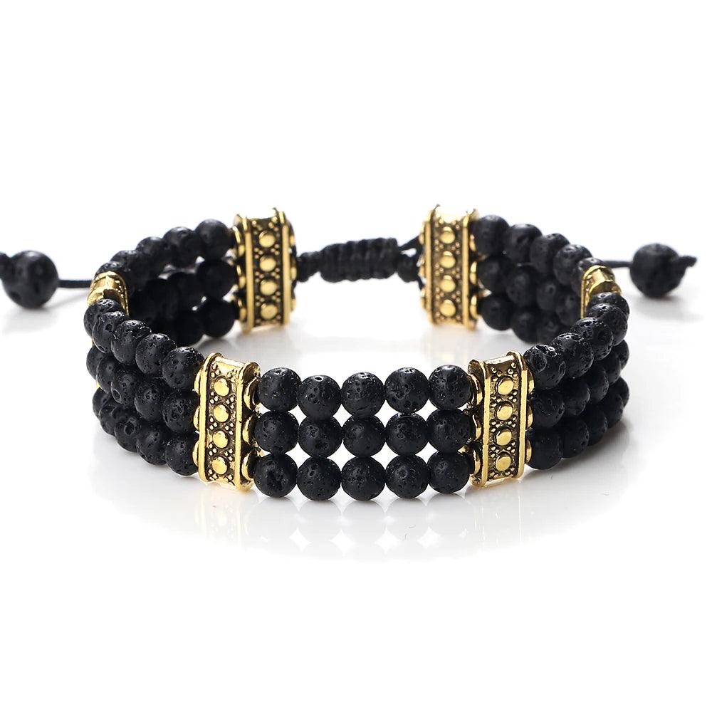 Natural Stone Beads Bracelet 4mm Malachite Black Lava Yoga Energy Hot Couple For Women Men Jewelry Braided Rope Knot Bangle Gift - Buddha bead​