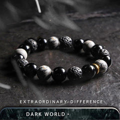 Dark Series Natural Black Onyx Volcanic Rock Map Stone Beads Bracelet Homme Copper Accessories Lava Jewelry for Women Pulsera - Buddha bead​