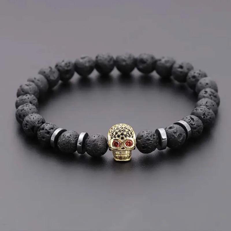 Black Eye Skull Hematite Bead Bracelet Men Classic Handmade 8mm Lava Stone Charm Bracelet For Men Jewelry Gift - Buddha bead​