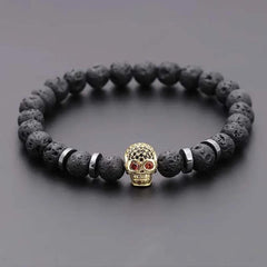 Black Eye Skull Hematite Bead Bracelet Men Classic Handmade 8mm Lava Stone Charm Bracelet For Men Jewelry Gift - Buddha bead​