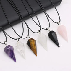 Natural Stone Amethysts Healing Pendulum,Gem Reiki Heal for Divination Cone Crystal Amulet Pendant Women Necklace Jewelry - Buddha bead​