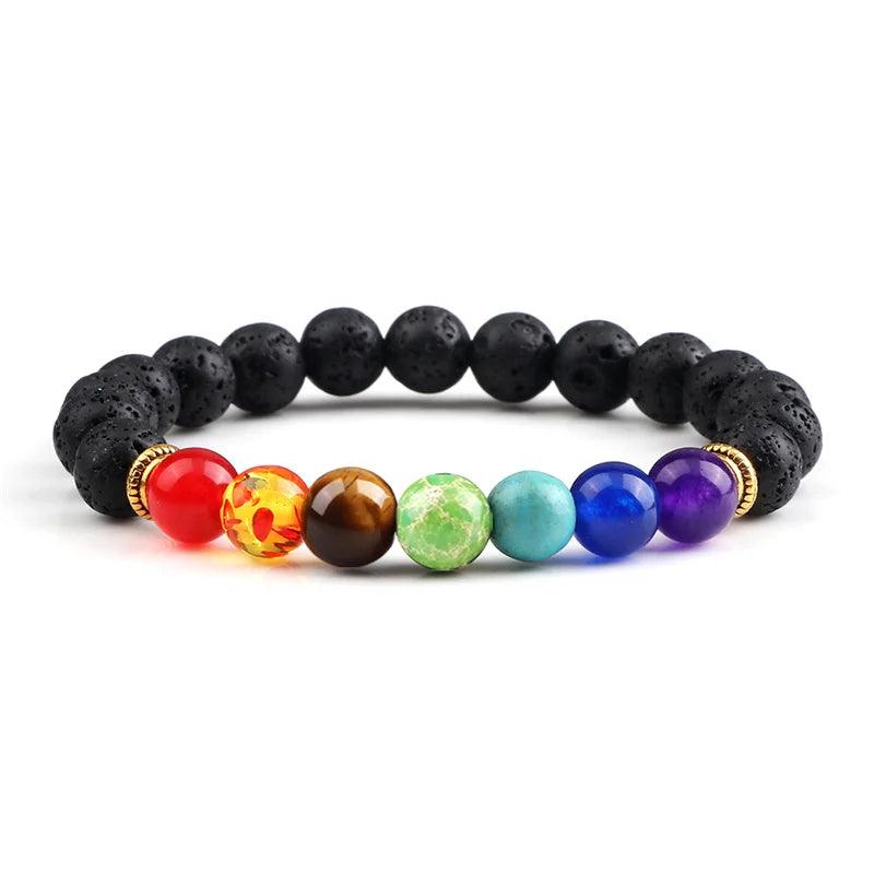 Reiki 7 Chakra Lava Stone Bracelet Men Women Natural Tiger Eye Matte Beaded Tree of Life Pendant Bracelets Yoga Energy Jewelry - Buddha bead​