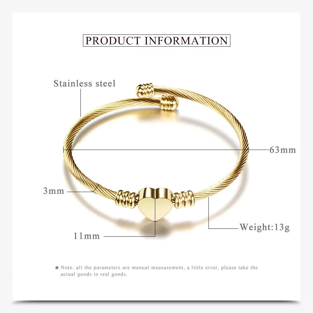 Stainless Steel Bangle For Women Heart Seal Accessories Adjustable Size - Buddha bead​