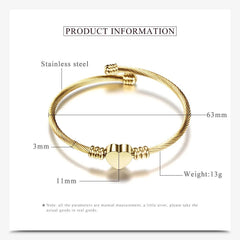 Stainless Steel Bangle For Women Heart Seal Accessories Adjustable Size - Buddha bead​