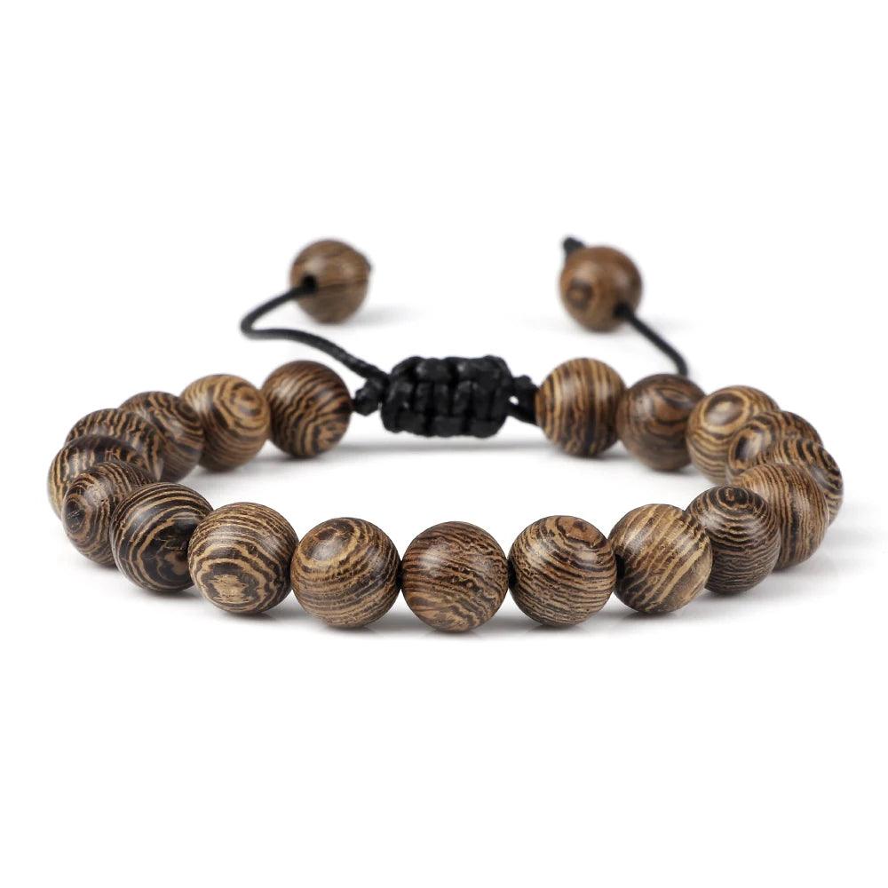 Vintage Men Bracelet 6 8 10 12mm Natural Wood Bead Tibetan Buddha Bracelet Charm Wood Beads Ethnic Tribal Wristbands Men Jewelry - Buddha bead​