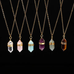 Change Better Natural Pink Quartz Amethyst Hexagon Column Pendant Necklace Women Men Handmade Stainless Steel Chain Choker Gift - Buddha bead​