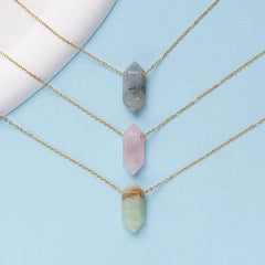 New creative crystal double pointed hexagon pendant jewelry natural stone stainless steel color preserving women's necklace - Buddha bead​